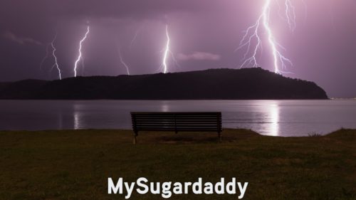 bench with lightning bolts in the background