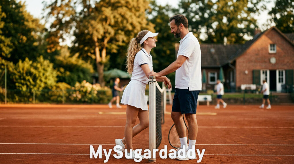 Couple meeting on the tennis court while dating women in Los Angeles